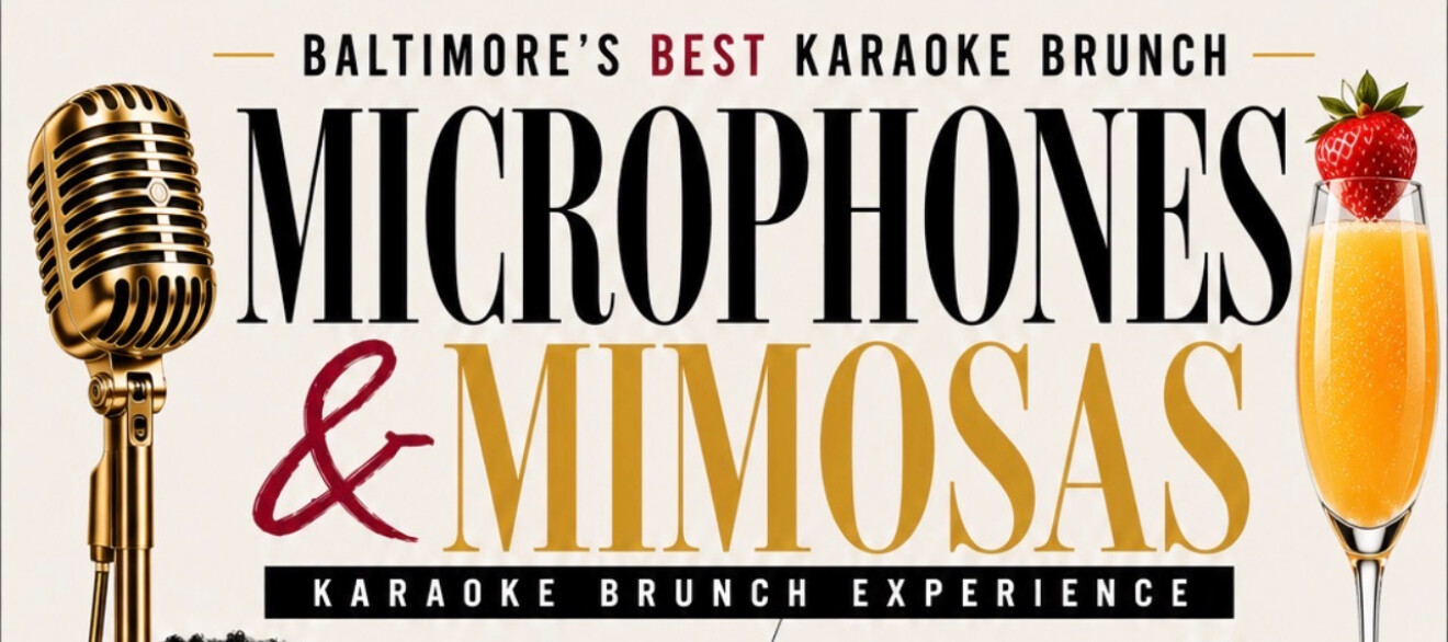Microphones and Mimosas karaoke brunch flyer